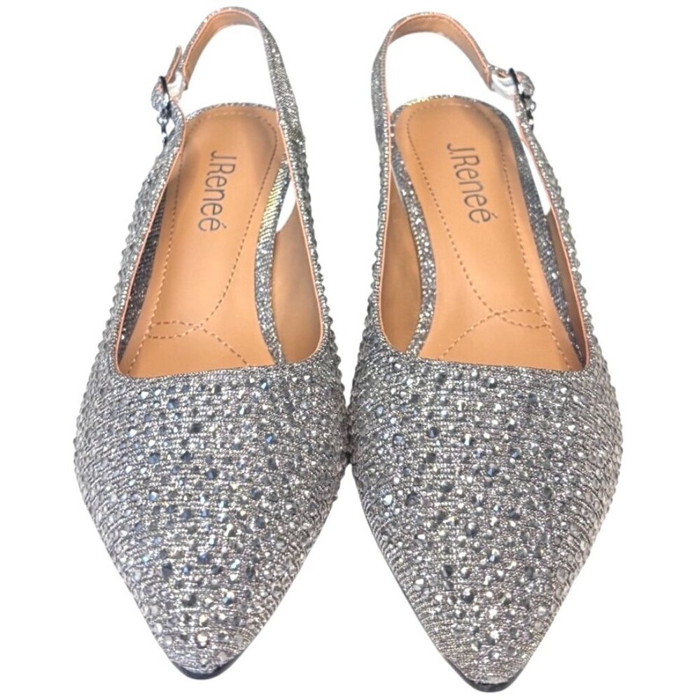 R J. Renee Ferryanne Rhinestone Glitter Fabric Slingback Pumps Silver 7.5 New - Picture 4 of 14